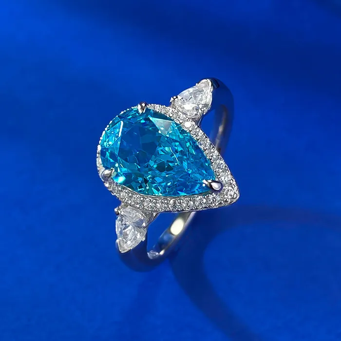 Rings Shineofdiamond VintageStyle Halo Aquamarine Pear Cut Engagement Ring in Sterling Silver