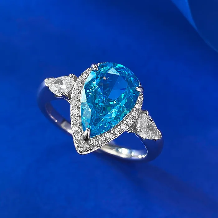 Rings Shineofdiamond VintageStyle Halo Aquamarine Pear Cut Engagement Ring in Sterling Silver
