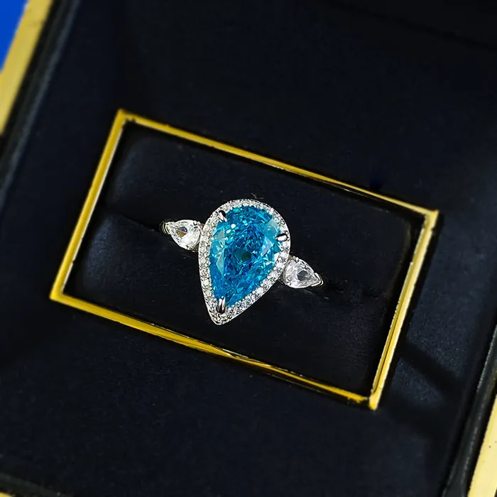 Rings Shineofdiamond VintageStyle Halo Aquamarine Pear Cut Engagement Ring in Sterling Silver