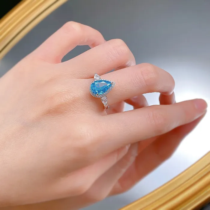 Rings Shineofdiamond VintageStyle Halo Aquamarine Pear Cut Engagement Ring in Sterling Silver