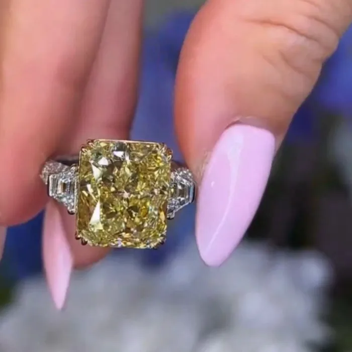 Rings Shineofidamond Radiant Cut Yellow Stone Three Stone Engagement Ring In Sterling Silver