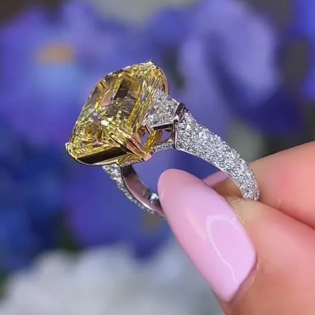 Rings Shineofidamond Radiant Cut Yellow Stone Three Stone Engagement Ring In Sterling Silver