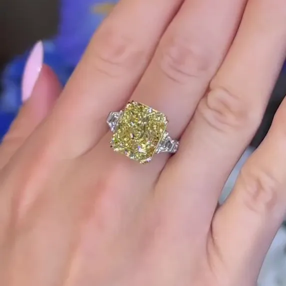 Rings Shineofidamond Radiant Cut Yellow Stone Three Stone Engagement Ring In Sterling Silver