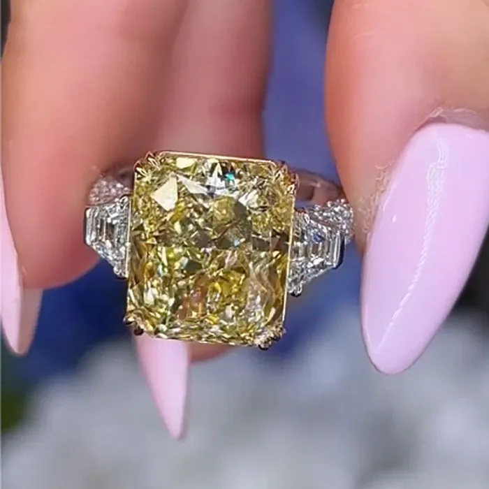 Rings Shineofidamond Radiant Cut Yellow Stone Three Stone Engagement Ring In Sterling Silver