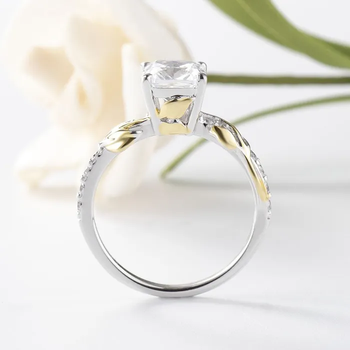 Rings Shineofidamond Vine Cushion Cut Golded TwoTone Sterling Silver Engagement Ring