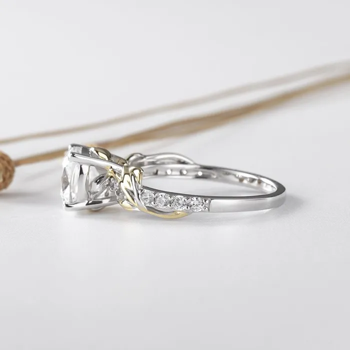 Rings Shineofidamond Vine Cushion Cut Golded TwoTone Sterling Silver Engagement Ring