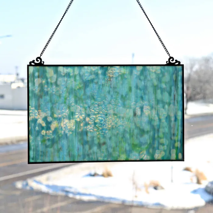 River of Goods 1075H Theo Blue Watercolor Stained Glass Window Panel Rings