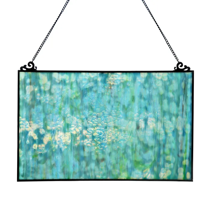 River of Goods 1075H Theo Blue Watercolor Stained Glass Window Panel Rings