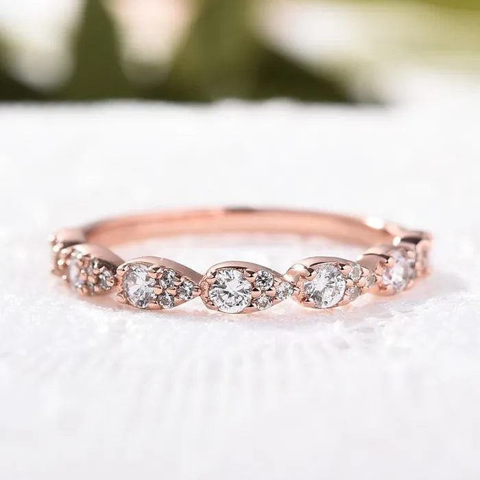 Rose Golden Tone Pear Design Stackable Wedding Band Shineofidamond Rings