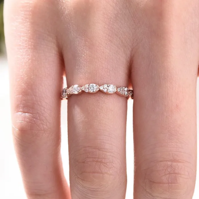 Rose Golden Tone Pear Design Stackable Wedding Band Shineofidamond Rings Rose Golden Tone Pear Design Stackable Wedding Band Shineofidamond Rings