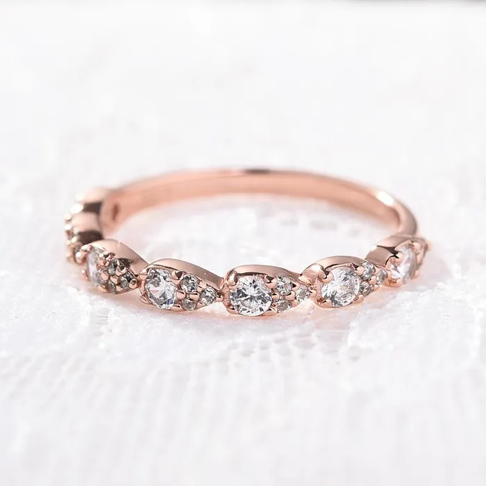 Rose Golden Tone Pear Design Stackable Wedding Band Shineofidamond Rings Rose Golden Tone Pear Design Stackable Wedding Band Shineofidamond Rings