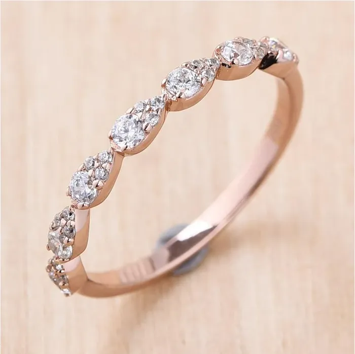 Rose Golden Tone Pear Design Stackable Wedding Band Shineofidamond Rings Rose Golden Tone Pear Design Stackable Wedding Band Shineofidamond Rings