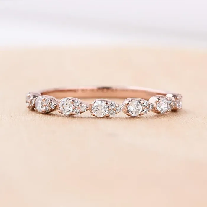 Rose Golden Tone Pear Design Stackable Wedding Band Shineofidamond Rings Rose Golden Tone Pear Design Stackable Wedding Band Shineofidamond Rings