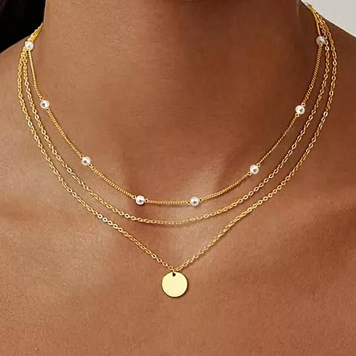 shine of diamond Necklaces Vintage Layered Sterling Silver Necklace in Golden Color