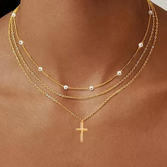 shine of diamond Necklaces Vintage Layered Sterling Silver Necklace in Golden Color
