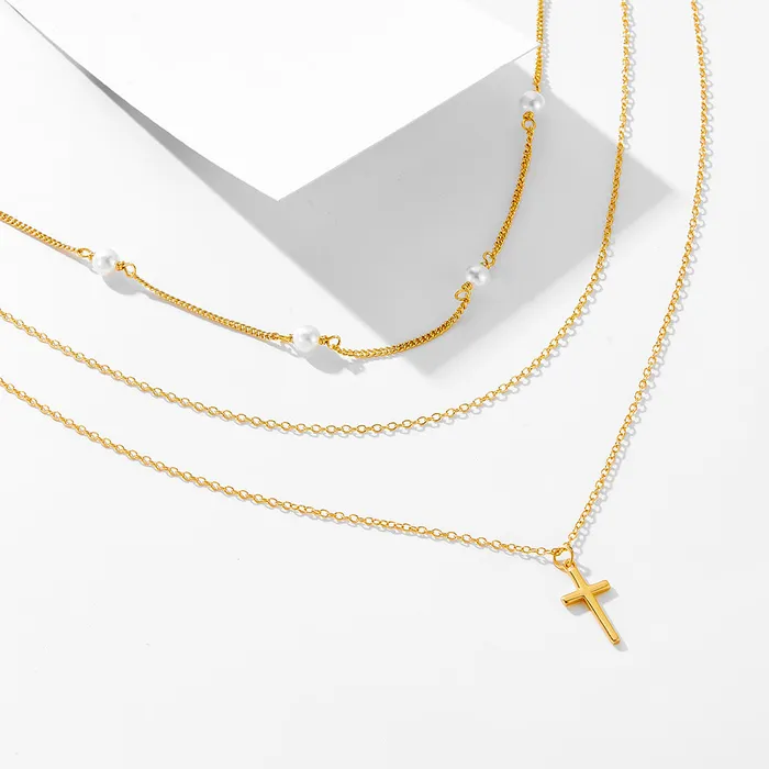 shine of diamond Necklaces Vintage Layered Sterling Silver Necklace in Golden Color