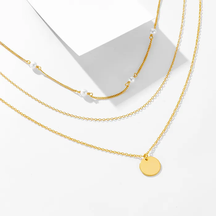 shine of diamond Necklaces Vintage Layered Sterling Silver Necklace in Golden Color