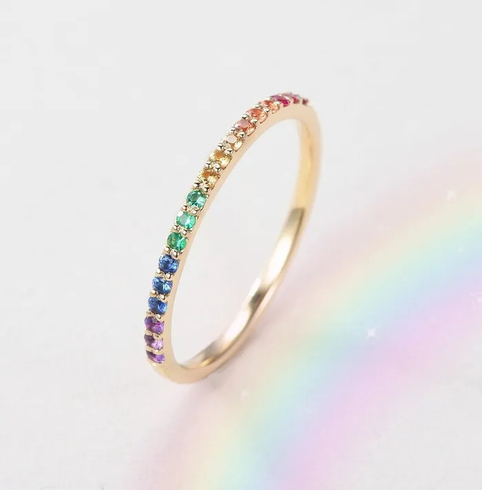 shine of diamond Rings Rainbow Eternity Multicolor Stacking Ring Wedding Band shine of diamond Rings Rainbow Eternity Multicolor Stacking Ring Wedding Band