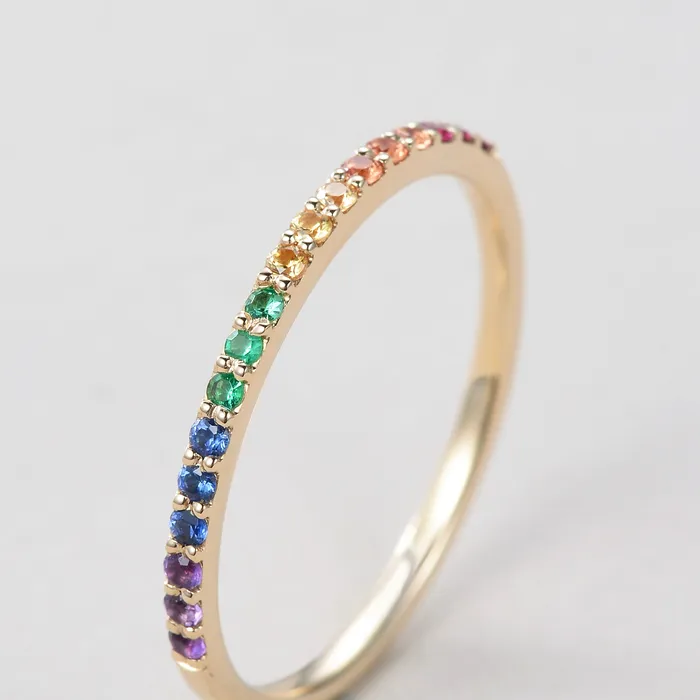 shine of diamond Rings Rainbow Eternity Multicolor Stacking Ring Wedding Band