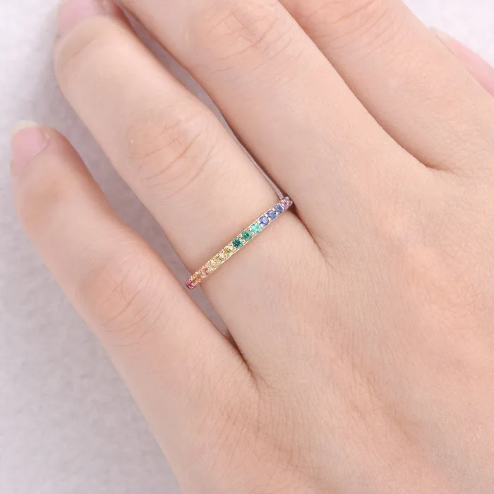 shine of diamond Rings Rainbow Eternity Multicolor Stacking Ring Wedding Band
