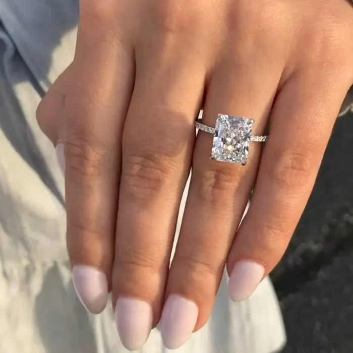 shine of diamond Stunning Radiant Cut Sterling Silver Engagement Ring Rings