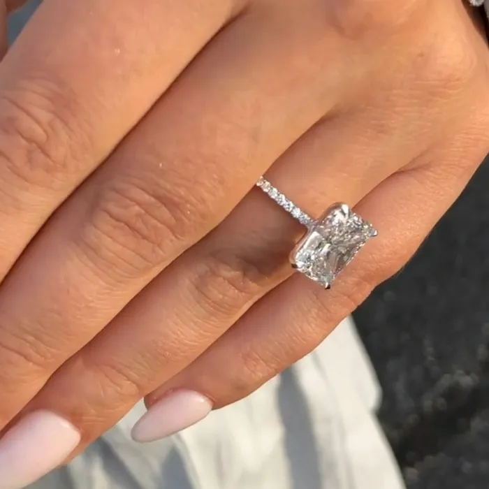 shine of diamond Stunning Radiant Cut Sterling Silver Engagement Ring Rings