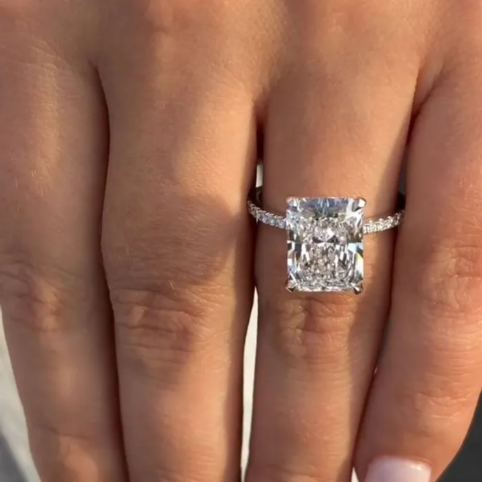 shine of diamond Stunning Radiant Cut Sterling Silver Engagement Ring Rings