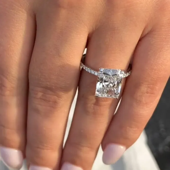 shine of diamond Stunning Radiant Cut Sterling Silver Engagement Ring Rings