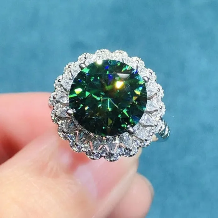 Shineofdiamond Rings 60 CT Halo Round Cut Green Gemstone Sterling Silver Engagement Ring Shineofdiamond Rings 60 CT Halo Round Cut Green Gemstone Sterling Silver Engagement Ring