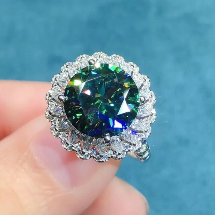 Shineofdiamond Rings 60 CT Halo Round Cut Green Gemstone Sterling Silver Engagement Ring Shineofdiamond Rings 60 CT Halo Round Cut Green Gemstone Sterling Silver Engagement Ring