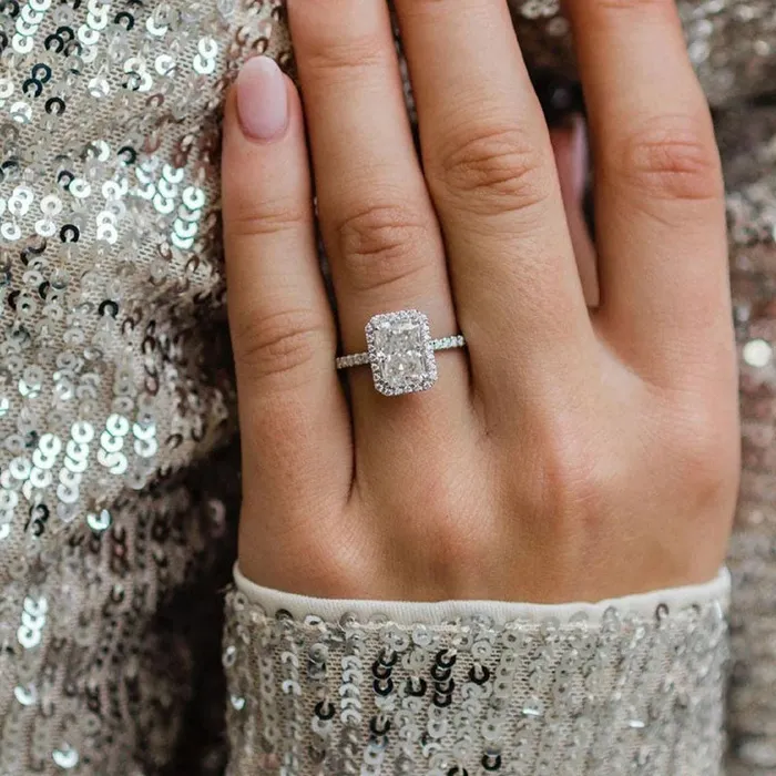 Shineofdiamond Rings Elegant Hidden Halo Radiant Cut Sterling Silver Engagement Ring