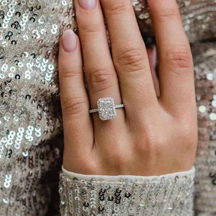 Shineofdiamond Rings Elegant Hidden Halo Radiant Cut Sterling Silver Engagement Ring