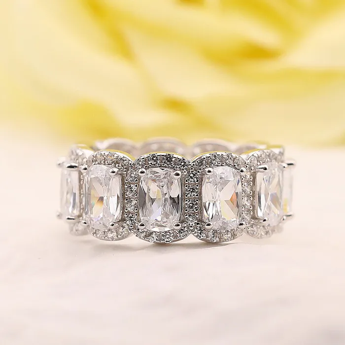 Shineofdiamond Rings Exquisite Cushion Cut Halo Wedding Band In Sterling Silver Shineofdiamond Rings Exquisite Cushion Cut Halo Wedding Band In Sterling Silver