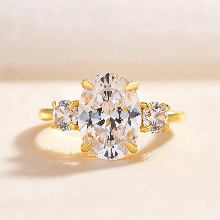 Shineofdiamond Rings Golden Tone Oval Cut Three Stone Engagement Ring In Sterling Silver Shineofdiamond Rings Golden Tone Oval Cut Three Stone Engagement Ring In Sterling Silver