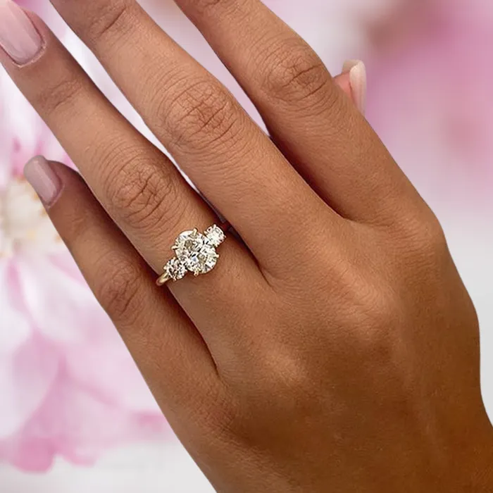 Shineofdiamond Rings Golden Tone Oval Cut Three Stone Engagement Ring In Sterling Silver