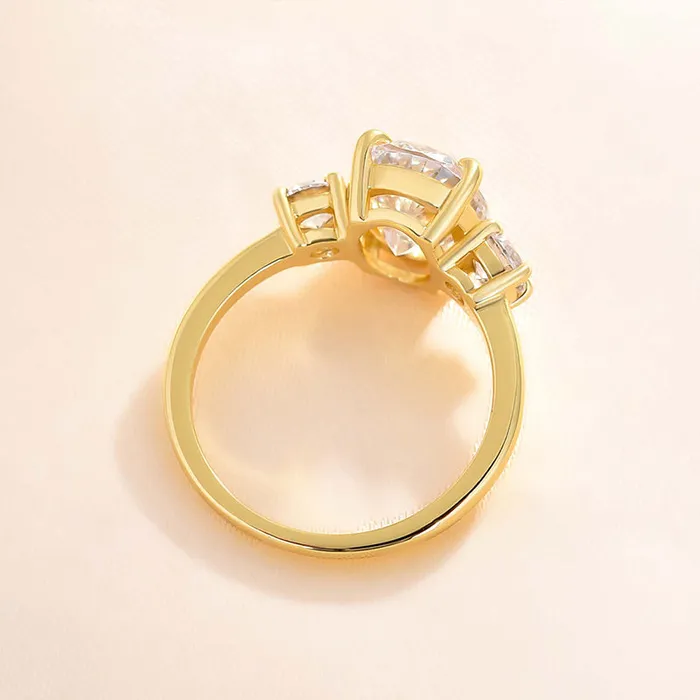 Shineofdiamond Rings Golden Tone Oval Cut Three Stone Engagement Ring In Sterling Silver