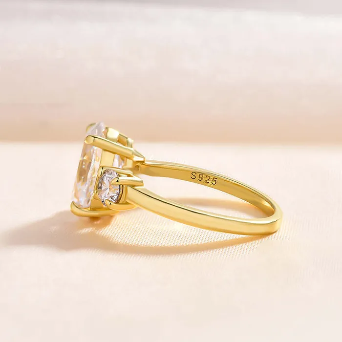 Shineofdiamond Rings Golden Tone Oval Cut Three Stone Engagement Ring In Sterling Silver