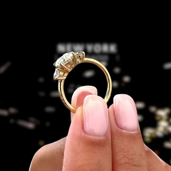 Shineofdiamond Rings Golden Tone Oval Cut Three Stone Engagement Ring In Sterling Silver