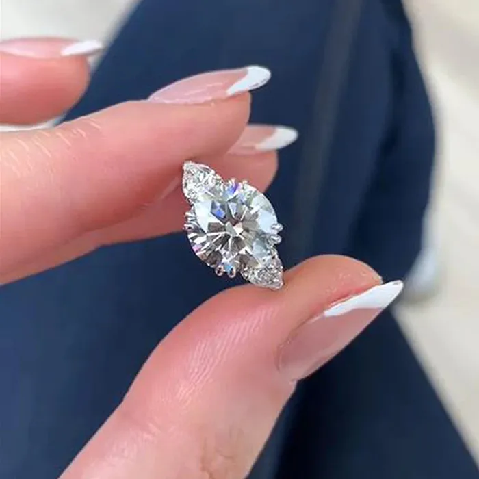 Shineofdiamond Rings Handmade Round Cut Three Stone Sterling Silver Engagement Ring Shineofdiamond Rings Handmade Round Cut Three Stone Sterling Silver Engagement Ring