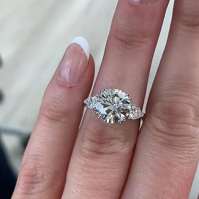 Shineofdiamond Rings Handmade Round Cut Three Stone Sterling Silver Engagement Ring