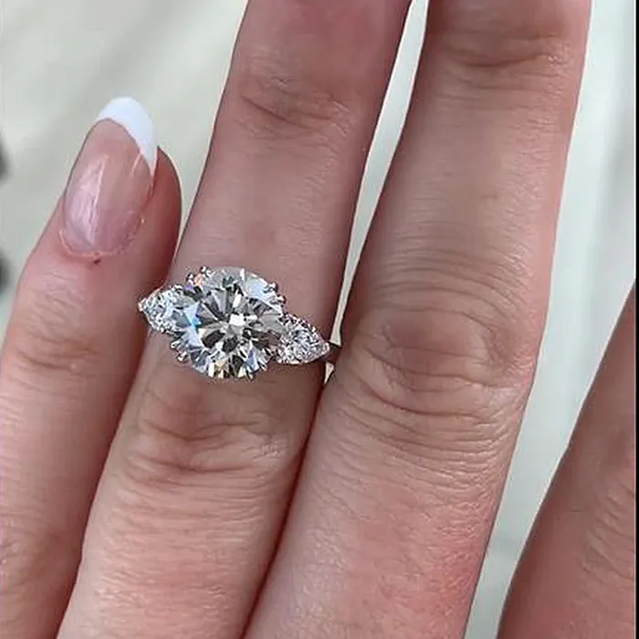 Shineofdiamond Rings Handmade Round Cut Three Stone Sterling Silver Engagement Ring