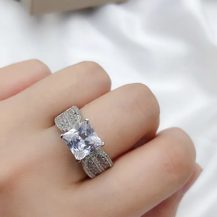 Shineofdiamond Rings Princess Cut Engagement Ring in Sterling Silver