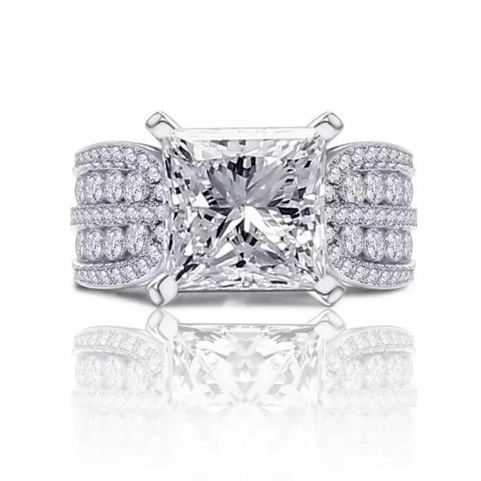 Shineofdiamond Rings Princess Cut Engagement Ring in Sterling Silver Shineofdiamond Rings Princess Cut Engagement Ring in Sterling Silver