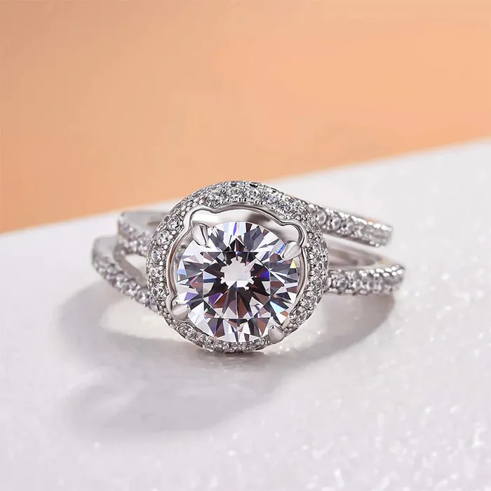 Shineofdiamond Stunning Round Cut Halo Insert Bridal Ring Set In Sterling Silver Rings Shineofdiamond Stunning Round Cut Halo Insert Bridal Ring Set In Sterling Silver Rings