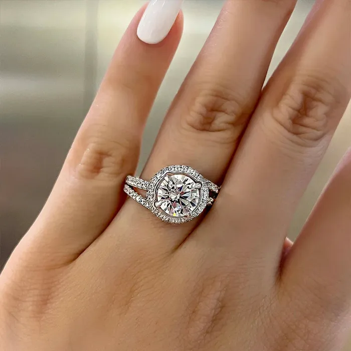 Shineofdiamond Stunning Round Cut Halo Insert Bridal Ring Set In Sterling Silver Rings