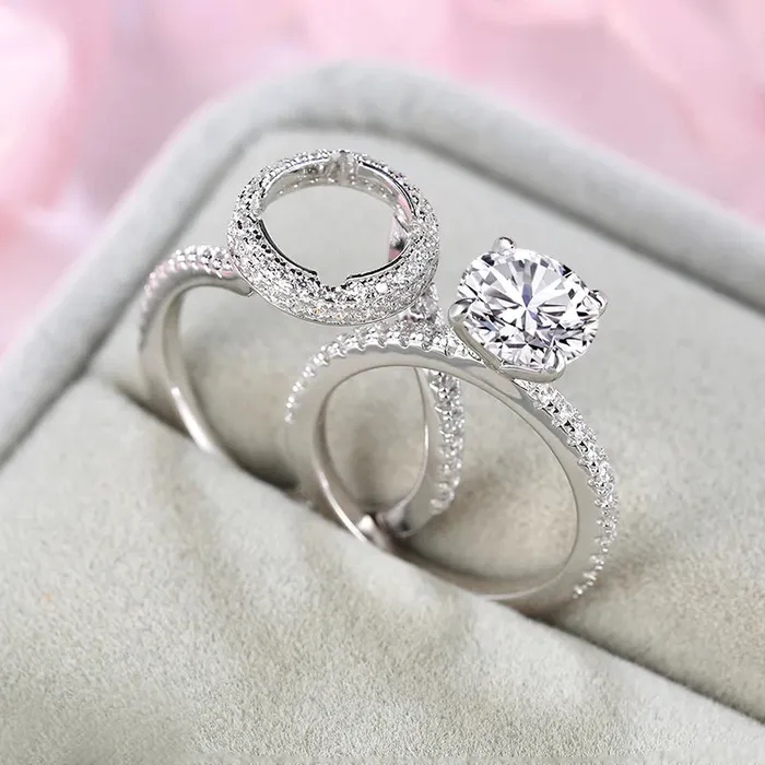 Shineofdiamond Stunning Round Cut Halo Insert Bridal Ring Set In Sterling Silver Rings