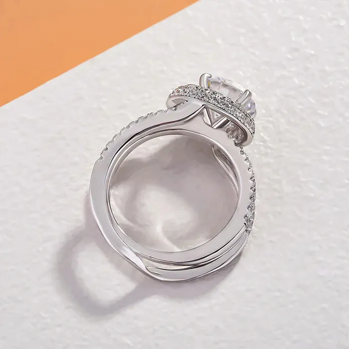 Shineofdiamond Stunning Round Cut Halo Insert Bridal Ring Set In Sterling Silver Rings