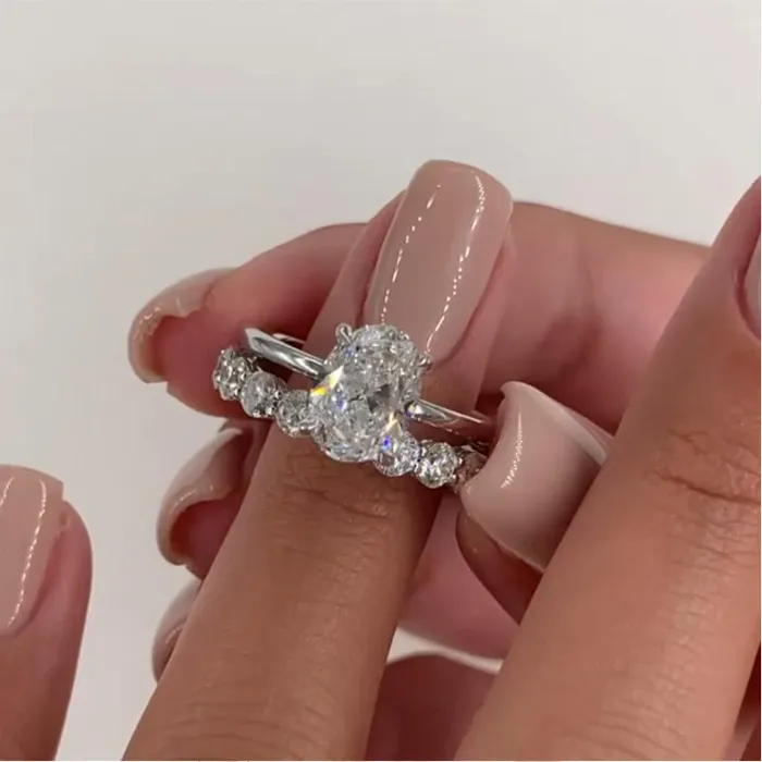 Shineofidamond Rings Classic Oval Cut Solitaire Sterling Silver Bridal Set Shineofidamond Rings Classic Oval Cut Solitaire Sterling Silver Bridal Set