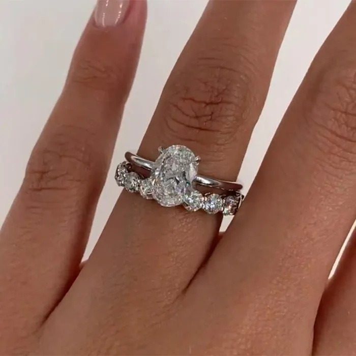 Shineofidamond Rings Classic Oval Cut Solitaire Sterling Silver Bridal Set Shineofidamond Rings Classic Oval Cut Solitaire Sterling Silver Bridal Set