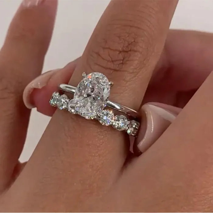 Shineofidamond Rings Classic Oval Cut Solitaire Sterling Silver Bridal Set Shineofidamond Rings Classic Oval Cut Solitaire Sterling Silver Bridal Set